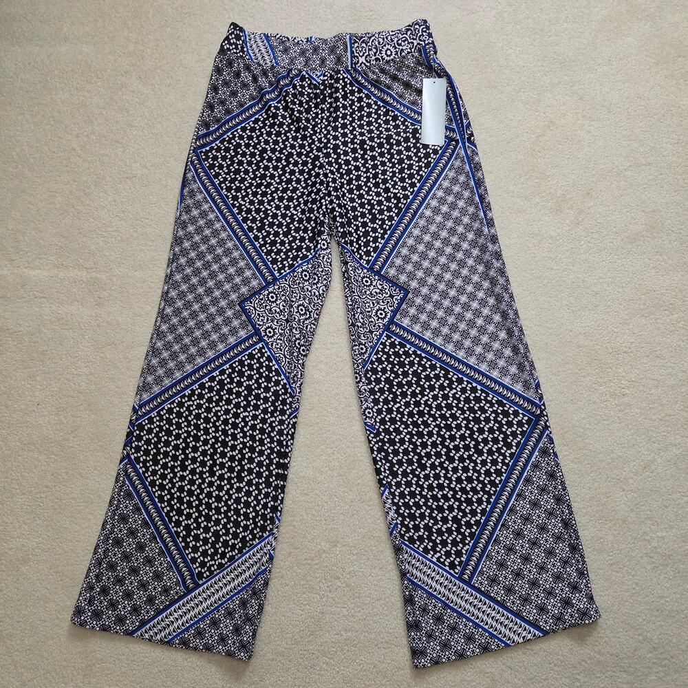 NWT NY Collection PM Palazzo Pants Pull On Elastic Waist Wide Leg Casual Beach